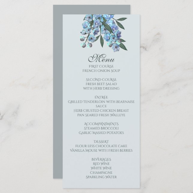 Blue Floral Delphinium Bouquet Menu (Front/Back)