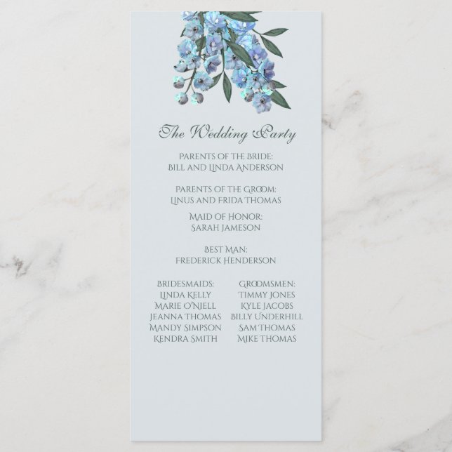 Blue Floral Delphinium Program Programme (Back)