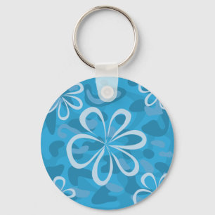 Blue Floral Design Key Ring