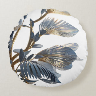 Blue Floral Design Plant Round Cushion