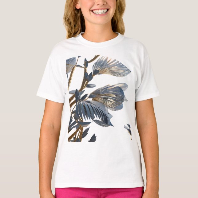 Blue Floral Design Plant T-Shirt (Front)