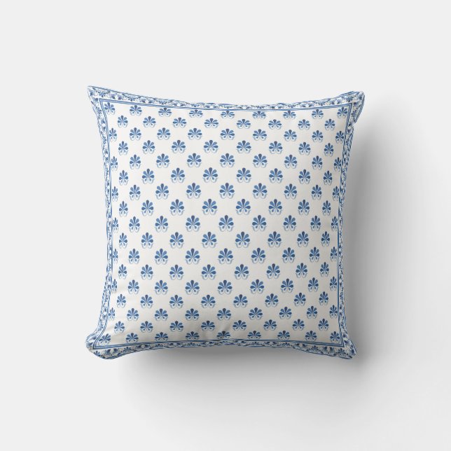 Blue Floral design Throw Pillow (Front)