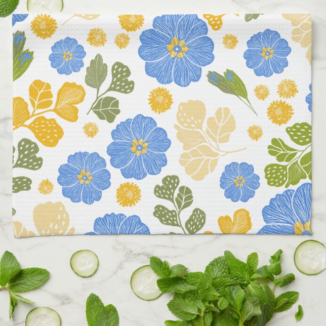Blue Floral Designer Tea Towel (Folded)