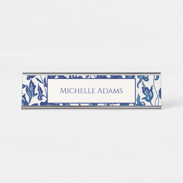 Blue Floral Desk Name Plate (Front)