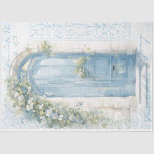 Blue Floral Door Decoupage Tissue Paper