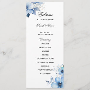 Blue Floral double side program card 