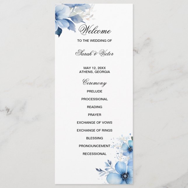 Blue Floral double side program card  (Front)