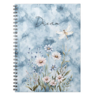 Blue Floral Dragonfly Dream Notebook
