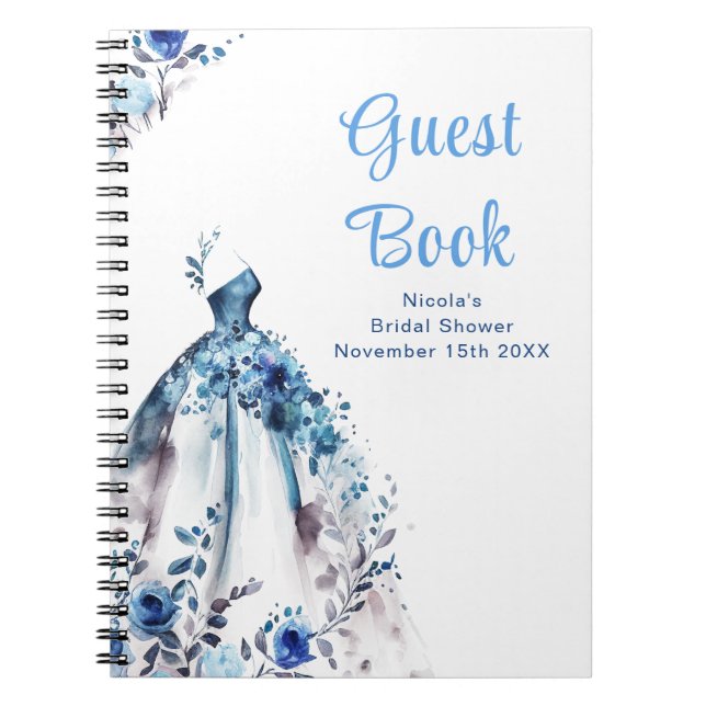Blue Floral Dress Bridal Shower Guest Book (Front)