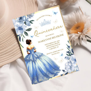 Blue Floral Dress Butterfly Quinceañera Invitation