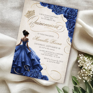 Blue Floral Dress Quinceañera Invitation