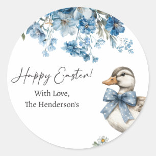 Blue Floral Duck Easter  Classic Round Sticker