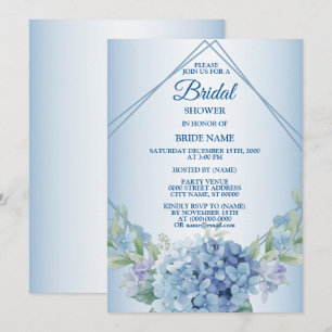 Blue Floral Dusty Vintage Bridal Shower Party Invitation