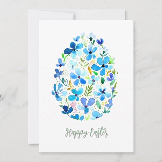 Blue floral Easter egg Invitation (Front)