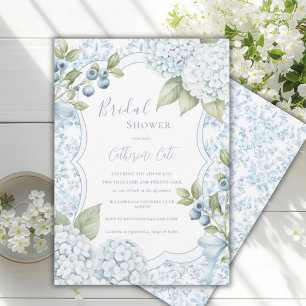Blue Floral Elegant Blue Hydrangea Bridal Shower  Invitation
