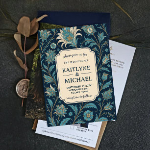 Blue Floral Elegant Botanical Antique Garden Invitation