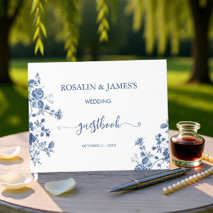 Blue Floral Elegant Botanical Wedding Reception Guest Book