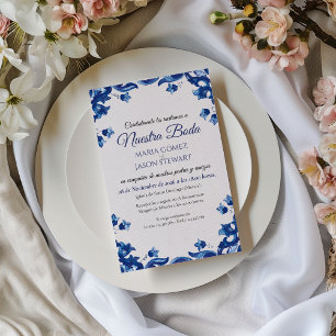 Blue Floral Elegant Fiesta Spanish Wedding Invitation