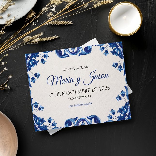 Blue Floral Elegant Fiesta Spanish Wedding Save The Date (Blue Floral Elegant Fiesta Spanish Wedding Save The Date)