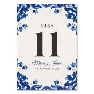 Blue Floral Elegant Fiesta Spanish Wedding Table Number