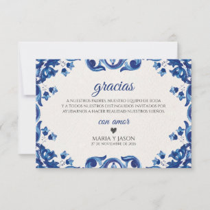 Blue Floral Elegant Fiesta Spanish Wedding Thank You Card