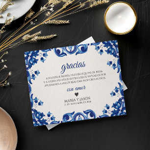 Blue Floral Elegant Fiesta Spanish Wedding Thank You Card