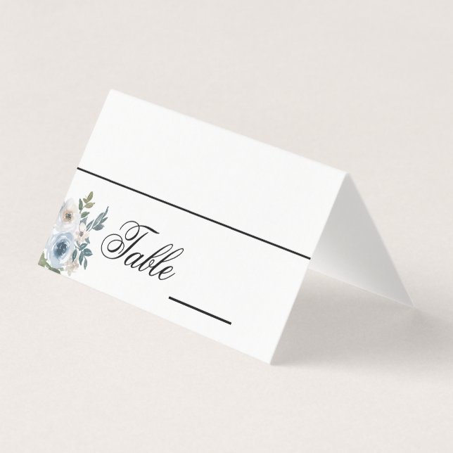 Blue Floral Elegant Wedding Name Place Cards (Front)