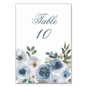 Blue Floral Elegant Wedding Table Number Cards