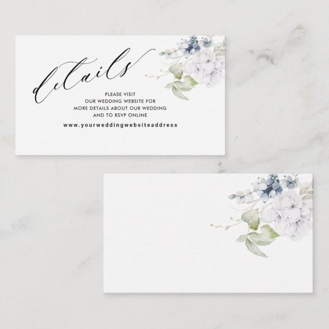 Blue Floral Elegant Wedding Website /Details Enclo Enclosure Card (Front/Back)