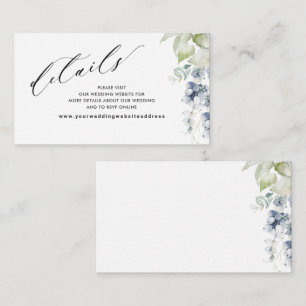 Blue Floral Elegant Wedding Website /Details Enclosure Card
