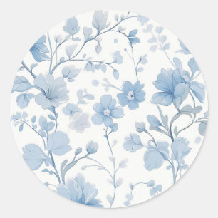 Blue Floral Elegant Whimsical Garden Party Classic Round Sticker