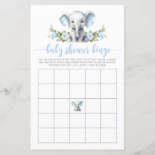 Blue Floral Elephant Baby Bingo Shower Game