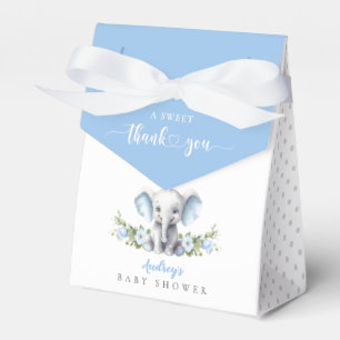 Blue Floral Elephant Baby Boy Shower Thank You Favour Box