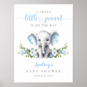 Blue Floral Elephant Baby Boy Shower Welcome Poster