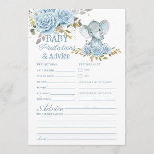 Blue Floral Elephant Baby Predictions and Advice Card