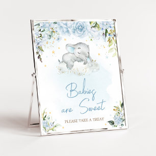 Blue Floral Elephant Baby Shower Babies are Sweet Poster