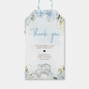 Blue Floral Elephant Baby Shower Favour Tags