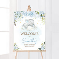 Blue Floral Elephant Baby Shower Welcome