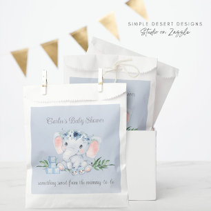 Blue Floral Elephant Boy Baby Shower Thank You Favour Bags