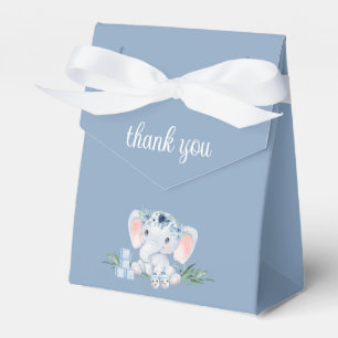 Blue Floral Elephant Boy Baby Shower Thank You Favour Box