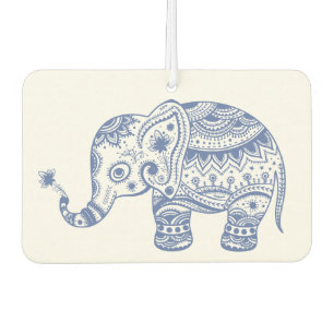 Blue floral elephant illustration car air freshener