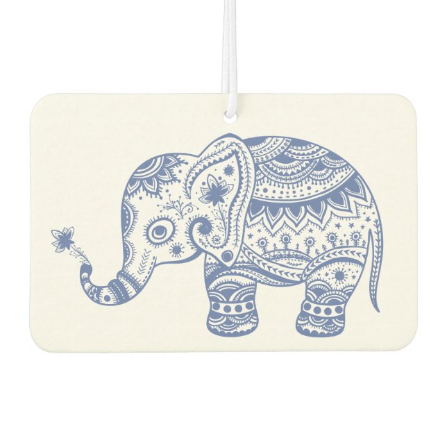 Blue floral elephant illustration car air freshener (Front)