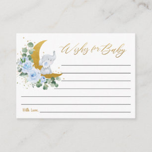 Blue Floral Elephant Moon Wishes for Baby Message  Enclosure Card