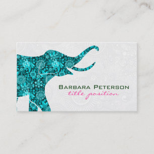 Blue Floral Elephant White Damasks Business Card
