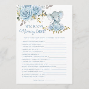 Blue Floral Elephant Who Knows Mummy Best Game Card