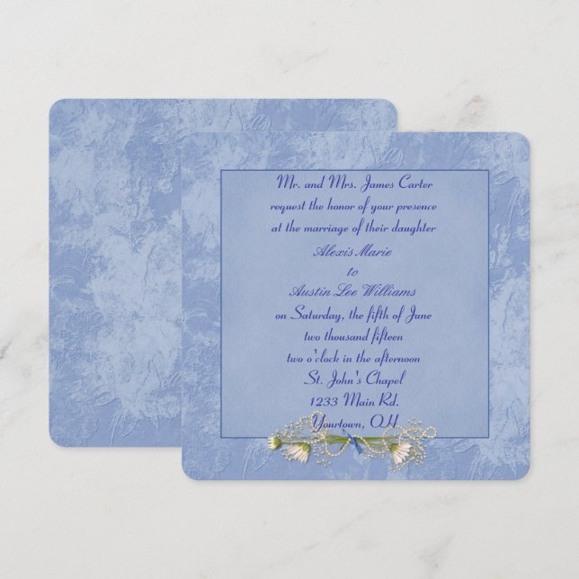 Blue Floral Embossed Wedding invitation (Front/Back)