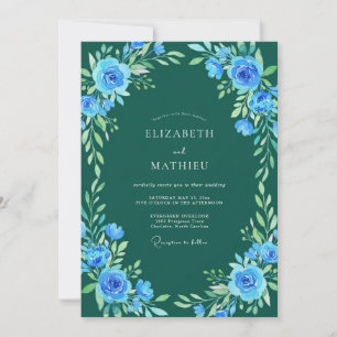 Blue Floral Embrace Wedding Invitation