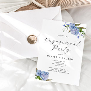Blue Floral Engagement Party Invitation