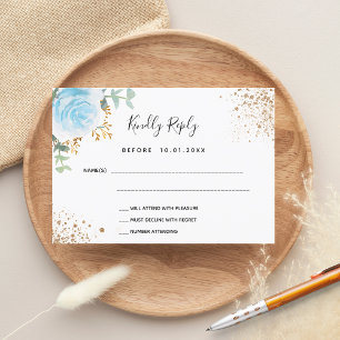 Blue floral eucalyptus baptism RSVP card