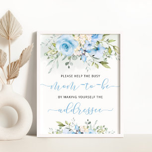 Blue floral eucalyptus help the busy mum to be pedestal sign